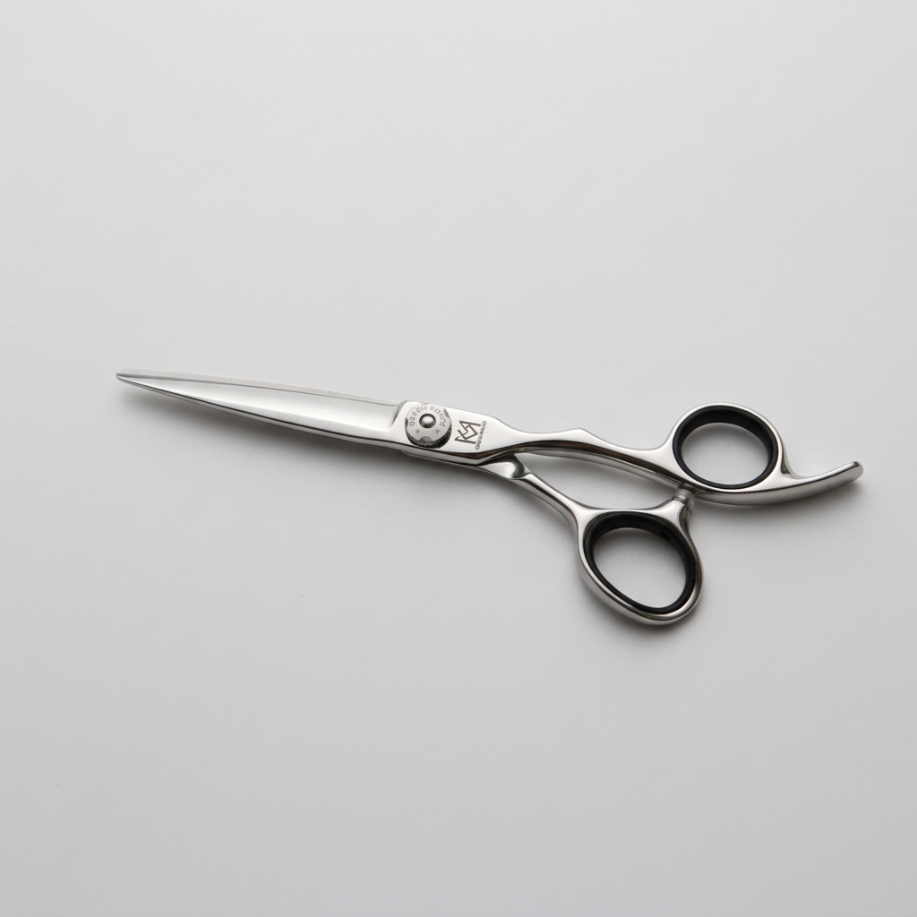 Green Mouse Butoh Dry/Slide Scissors, closed on a grey studio background